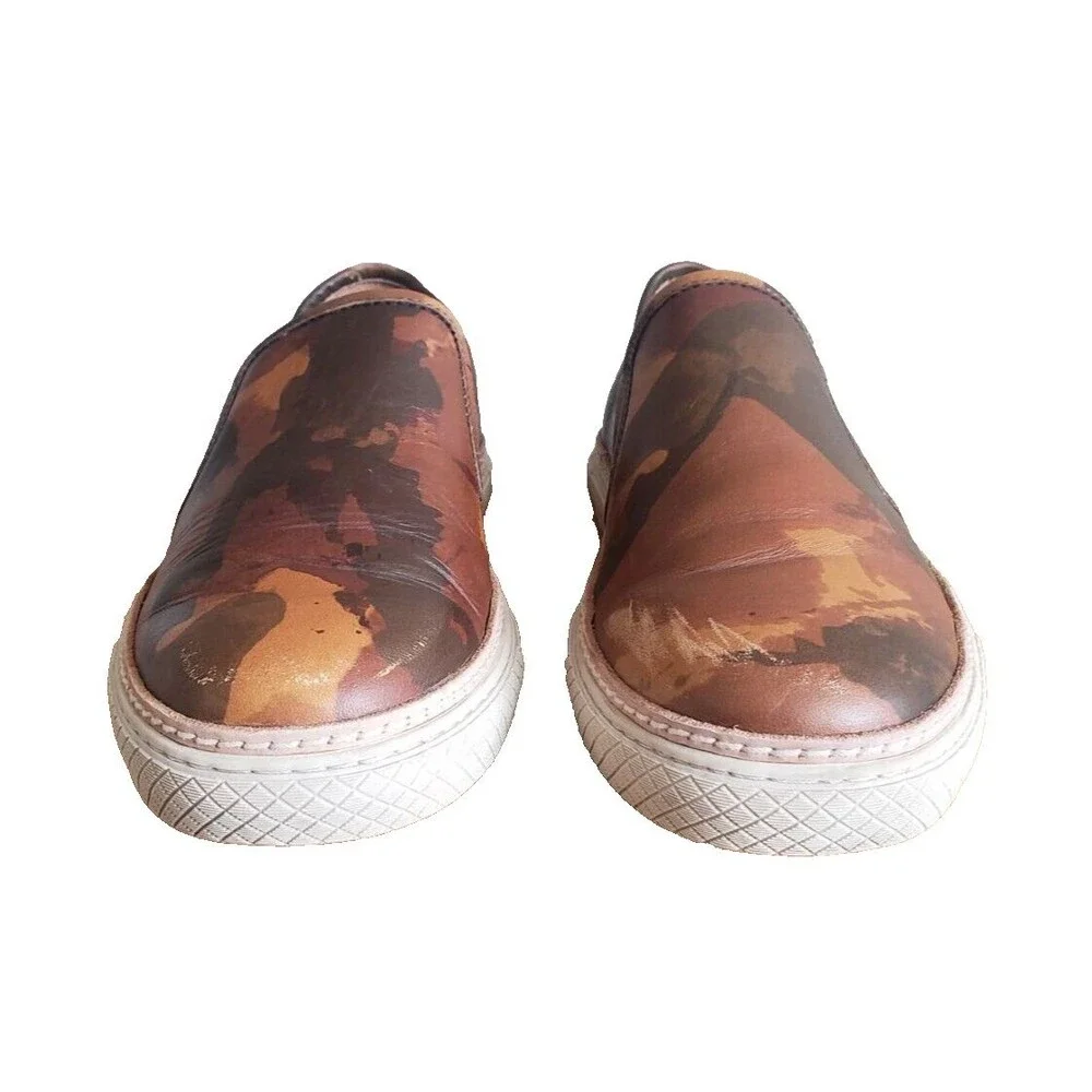 Frye Essex Slip On Sneakers Brown Camo Print Leather Loafer Shoes Men's Size 9.5